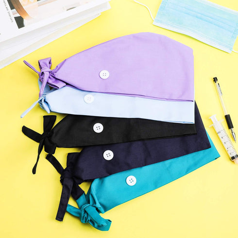 SATINIOR 5 Pcs Surgical Working Caps with Button Adjustable Gourd Shaped Bouffant Working Hats with Sweatband Tie Back...